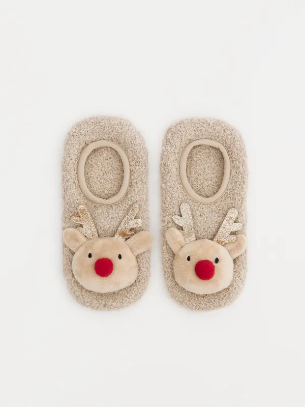 Носки детские, домашние, полиэстер, бежевые, Олень, Funny, image-0