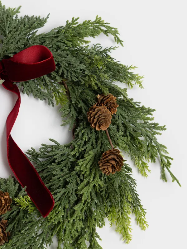 Венок рождественский, 40 см, Хвоя с шишками, Conifer decor, image-1