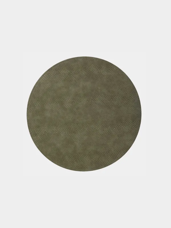 Салфетка под приборы, 38 см, двусторонняя, ПВХ, круглая, коричневая/хаки, Змеиная чешуя, Rock, image-0