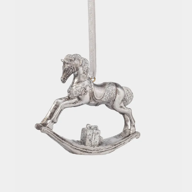 Игрушка елочная, 10 см, полирезин, серебристая, Лошадка-качалка, Figure christmas
