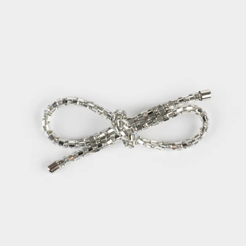 Заколка для волос, 12 см, стекло/металл, серебристая, Бант, Hair crystal