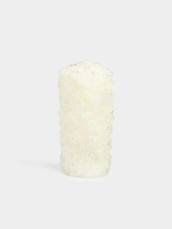 Свеча, 8х16 см, молочно-серебристая, Застывший снег, Snowy candle, image-0