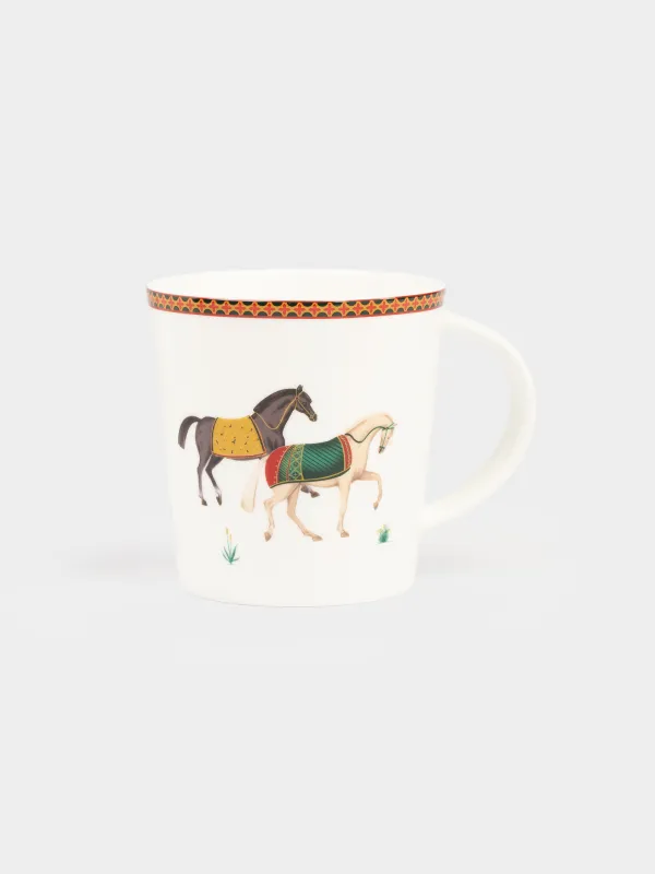 Кружка, 450 мл, фарфор F, белая, Кони, Blue wind, image-0