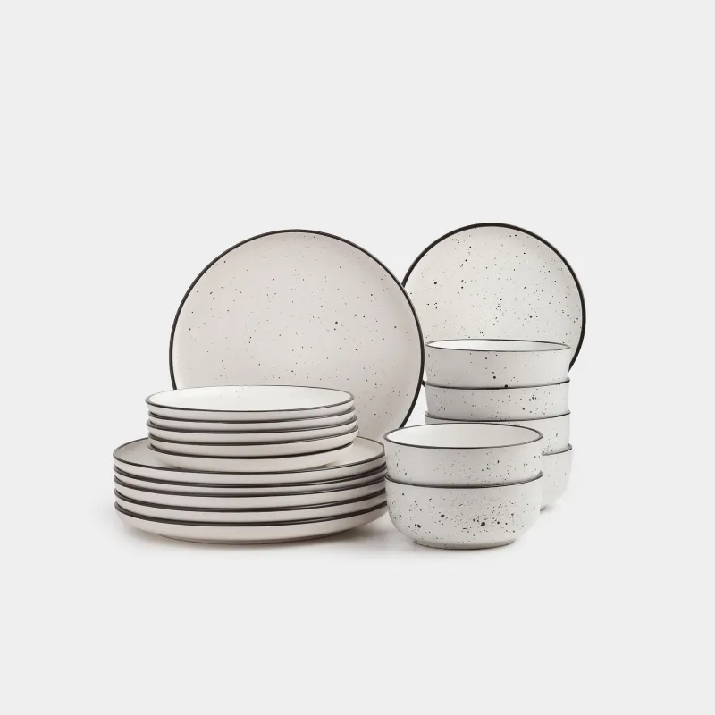 Сервиз обеденный, 6 перс, 18 пр, керамика, белый, с черным кантом, в крапинку, Speckled black