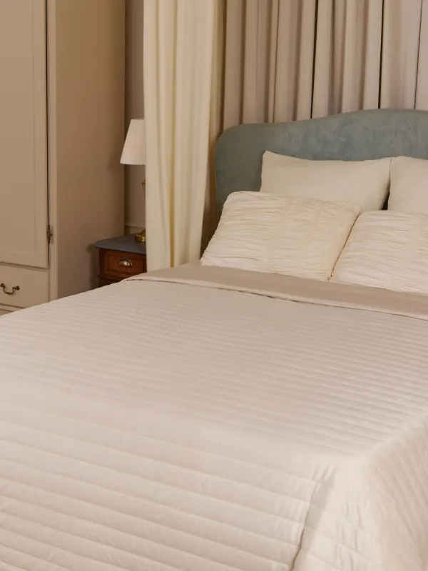 Покрывало, 220х240 см, стеганое, вельвет/микрофибра, бежевое, Полосы, Stitch velvet, image-2