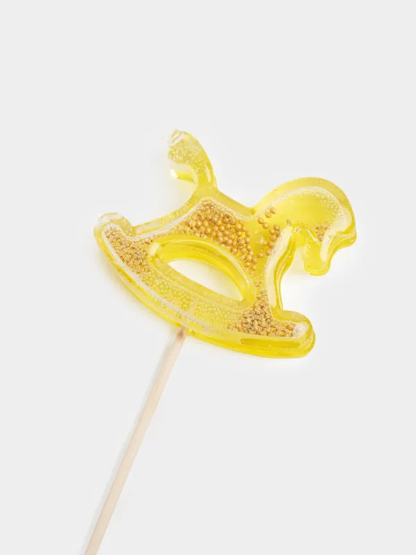 Леденец, 40 гр, погремушка, на палочке, изомальт, желтый, Лошадка-качалка, Sweet life, image-2