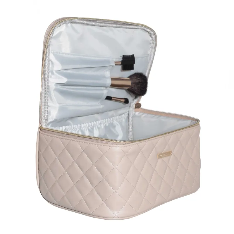 Косметичка, 23х13 см, стеганая, с ручкой, полиуретан, бежевая, Quilted, image-3
