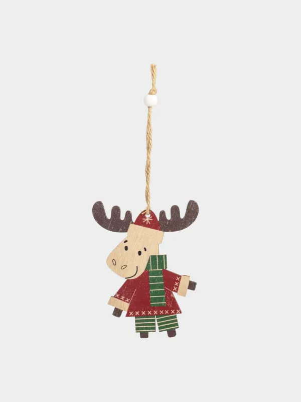 Набор елочных игрушек, 11 см, 2 шт, дерево/полиэстер, Мишка и олень, Figure wood, image-3