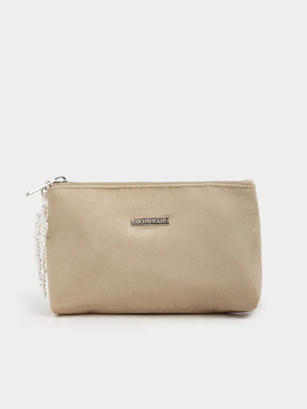 Косметичка, 19х12 см, полиэстер, бежевая, Жемчужный бантик, Beauty bow, image-0