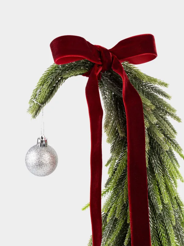 Ель искусственная, 41 см, полиэтилен, Ель с красным бантом и шаром, Conifer curved, image-2