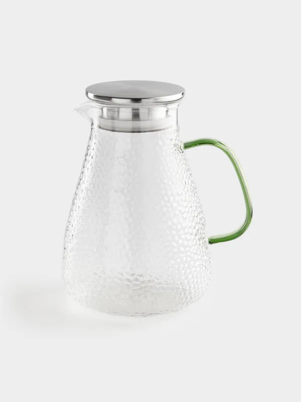 Кувшин, 1,7 л, с крышкой-фильтром, стекло Б/сталь, с зеленой ручкой, Dawned, image-0