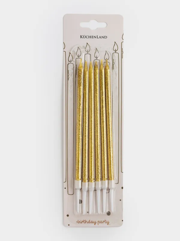 Свеча для торта, 15 см, 6 шт, тонкая, шампань, Birthday party, image-3