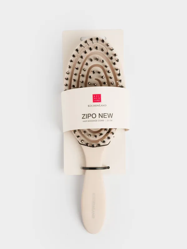 Расческа массажная для волос, 22 см, пластик, бежевая, Zipo new, image-4