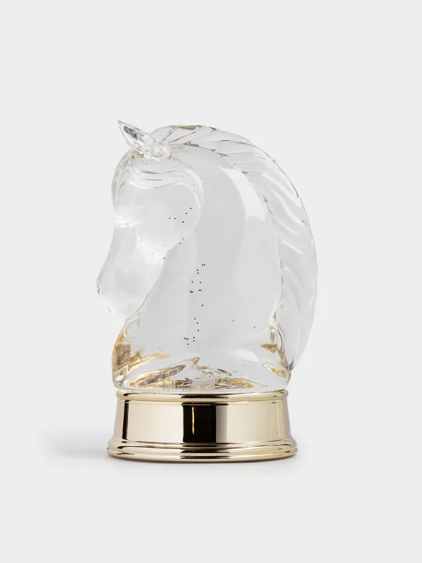 Снежный фонарь, 23 см, с подсветкой, пластик, золотистый, Лошадь с блестками, Golden style, image-0