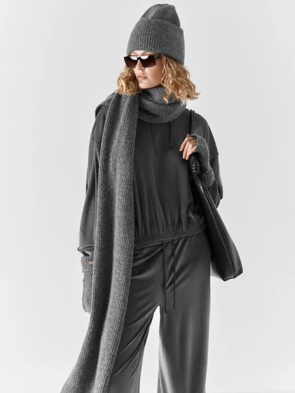 Шарф женский, 215х40 см, акрил/полиэстер, серый, Knitting fuzz, image-5