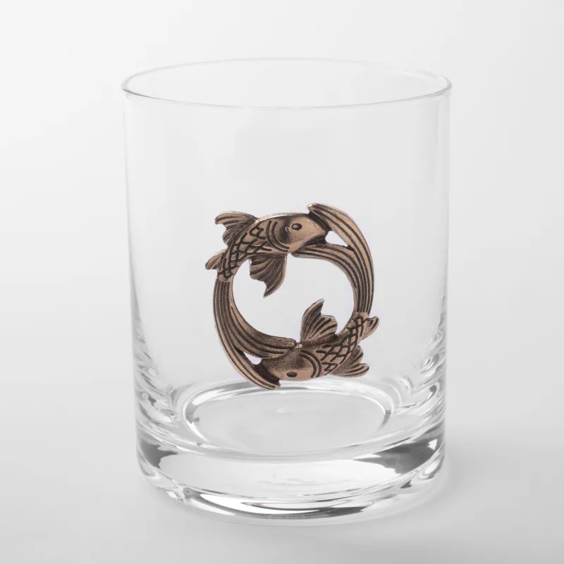 Стакан для виски, 10 см, 340 мл, стекло/металл, золотистый, Рыбы, Zodiac, image-0