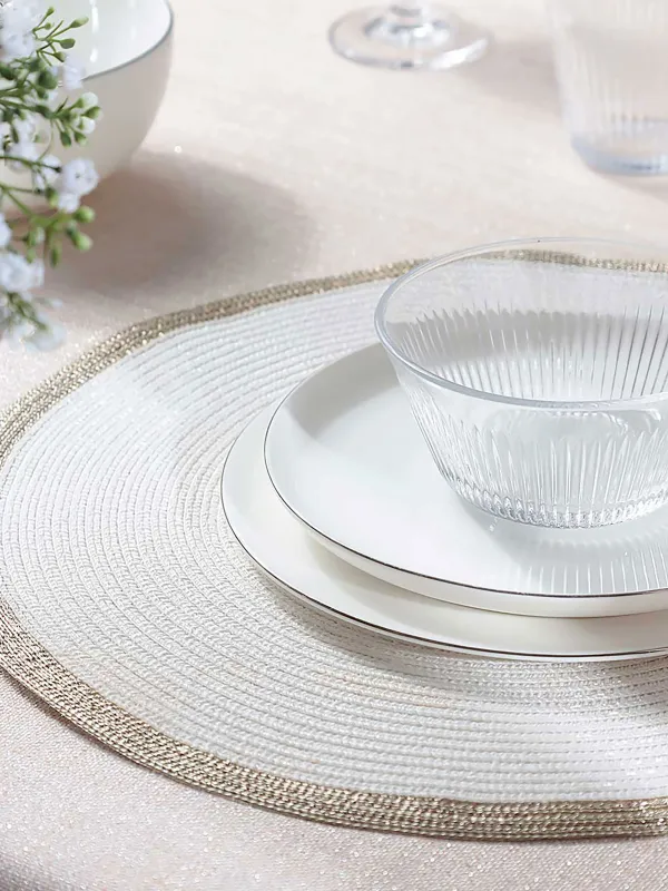 Салфетка под приборы, 38 см, полиэстер, круглая, белая, Золотистая кайма, Rotary rim, image-4