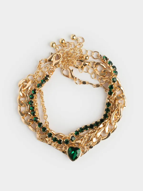 Набор браслетов, 21 см, 3 шт, металл, золотистый, Сердце, Jewelry, image-0