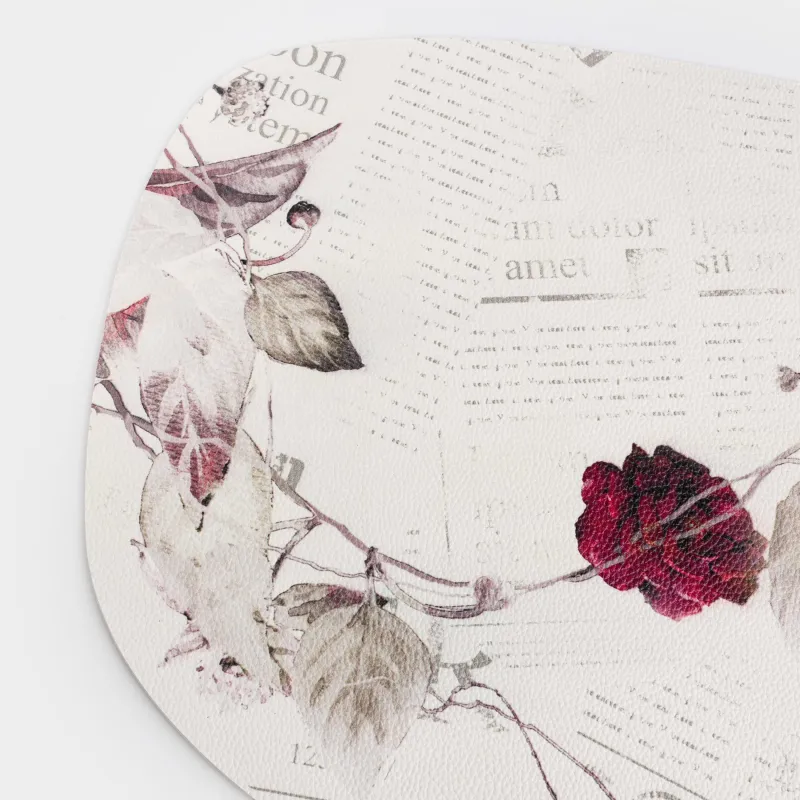 Салфетка под приборы, 33x45 см, ПВХ, фигурная, молочная, Ветвь розы, Rock print, image-3