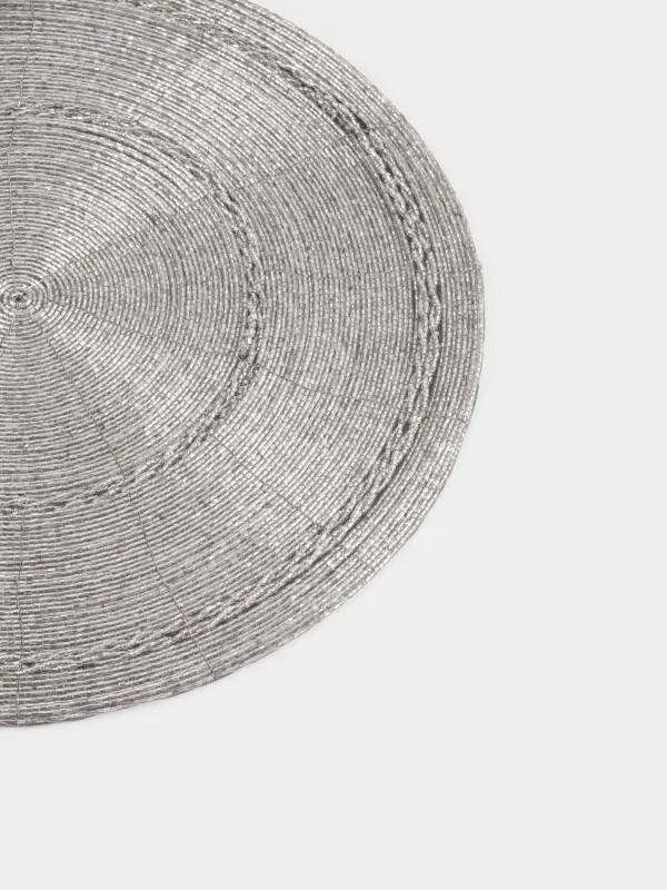 Салфетка под приборы, 36 см, бисер, круглая, светло-серебристая, Circle beads, image-2