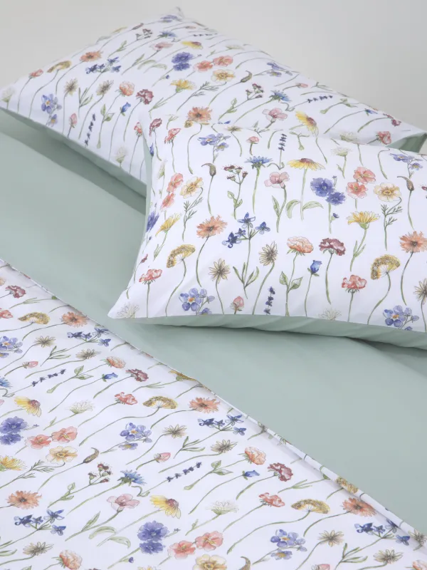 КПБ евро, сатин 205 ТС, белый, Цветы, Satin, image-1