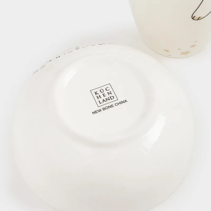 Набор посуды, детский, 1 перс, 2 пр, бело-золотистый, Котик и звезды, Cat, image-6