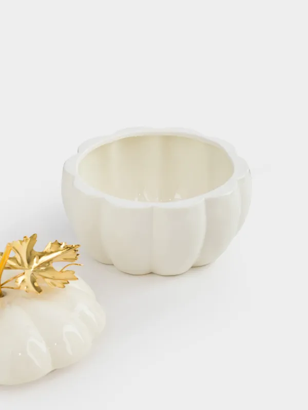 Емкость для хранения, 16х16 см, 860 мл, фарфор P/сталь, молочно-золотистая, Тыква, Golden glow, image-1