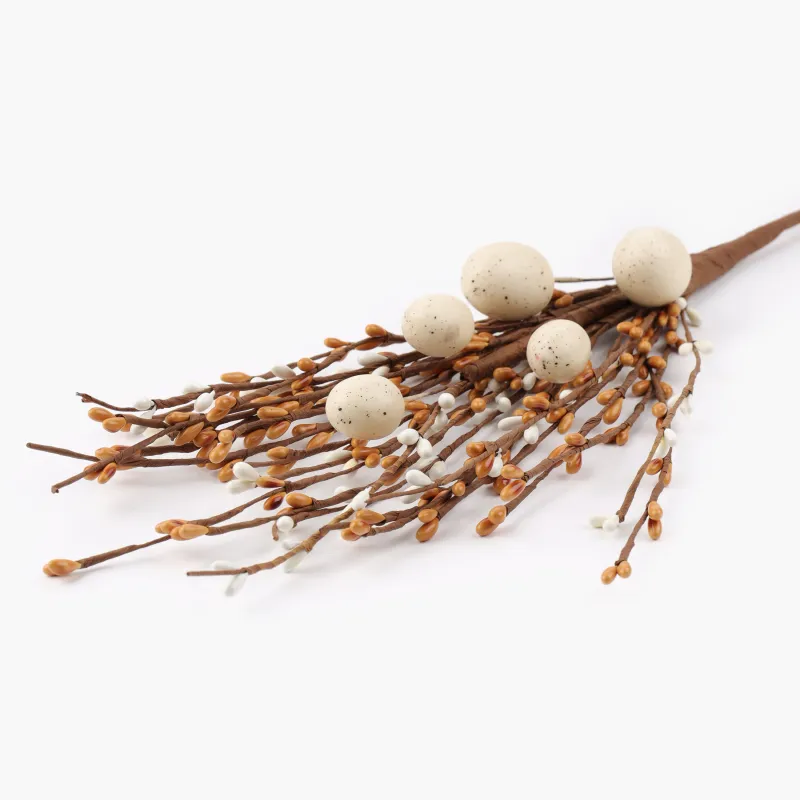 Ветка декоративная, 45 см, пластик/бумага, Бело-оранжевые ягоды, Rustic Easter decor, image-1