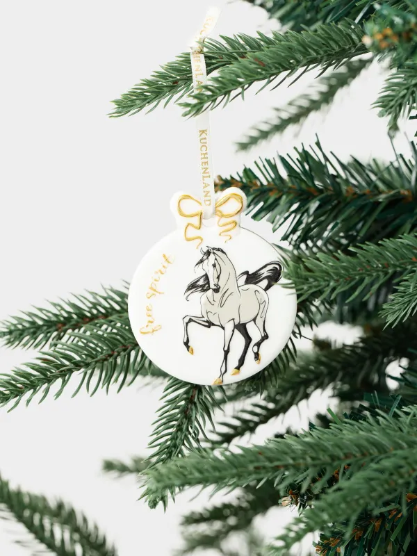Игрушка елочная, 6 см, керамика, золотистая, Лошади, Flat ball, image-3