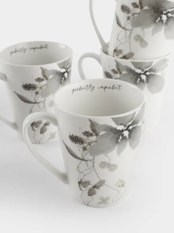 Кружка, 420 мл, 4 шт, Серые цветы, Watercolor, image-2