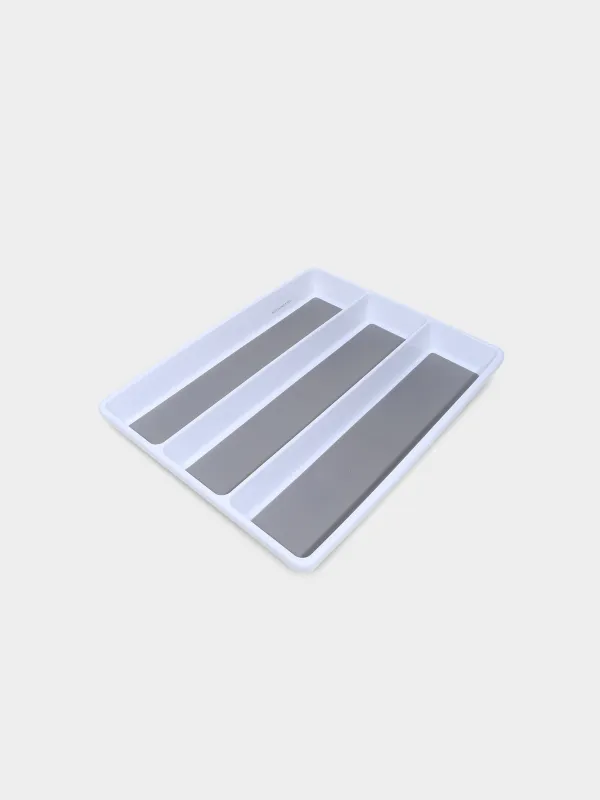 Лоток для кухонных принадлежностей, 40х33 см, 3 отд, пластик/каучук, бело-серый, Non-slip, image-1