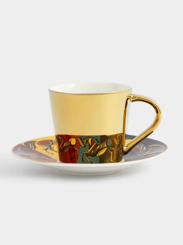 Пара чайная, 1 перс, 2 пр, 300 мл, фарфор P, золотистая, Кони, Horse art, image-0