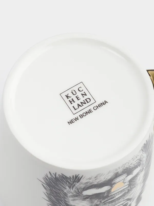 Кружка, 500 мл, фарфор N, бело-золотистая, Еж с кофе, Forest animals, image-3