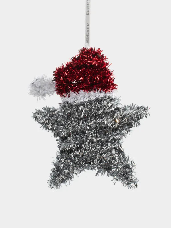 Игрушка елочная, 16 см, мишура/пластик, серебристо-красная, Звезда, Tinsel christmas, image-0