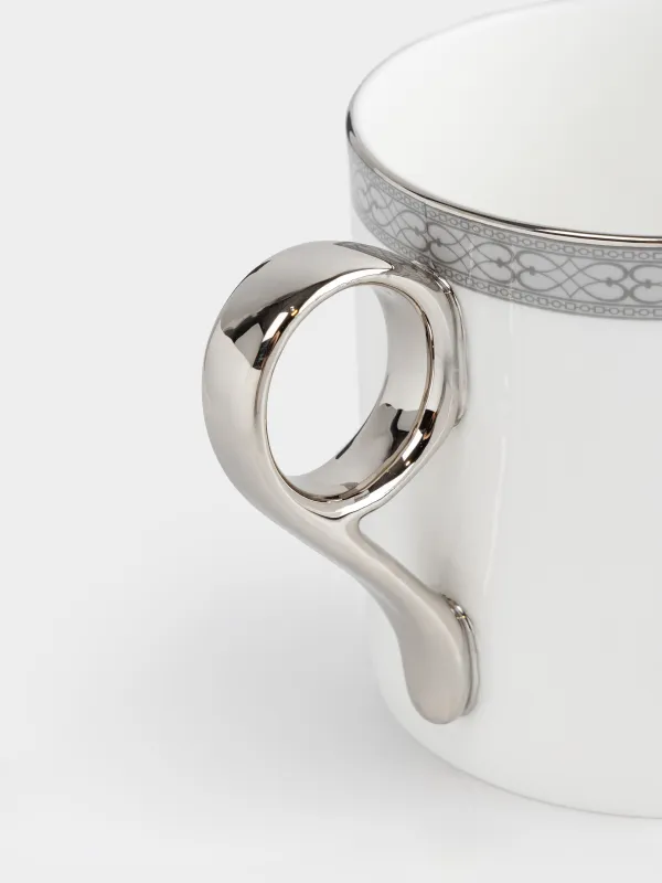 Кружка, 370 мл, фарфор F, бело-серая, с серебристым кантом, Лошадь, Breton horse, image-3