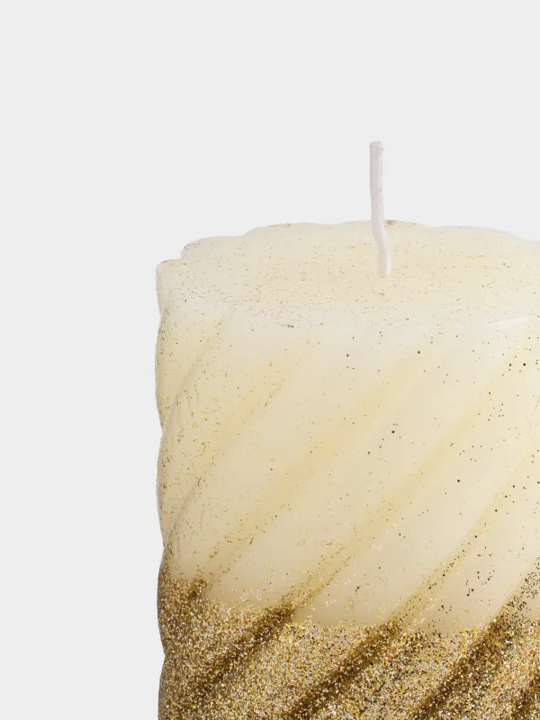 Свеча, 8х10 см, цилиндрическая, с блестками, золотистая, Spiral shape, image-2