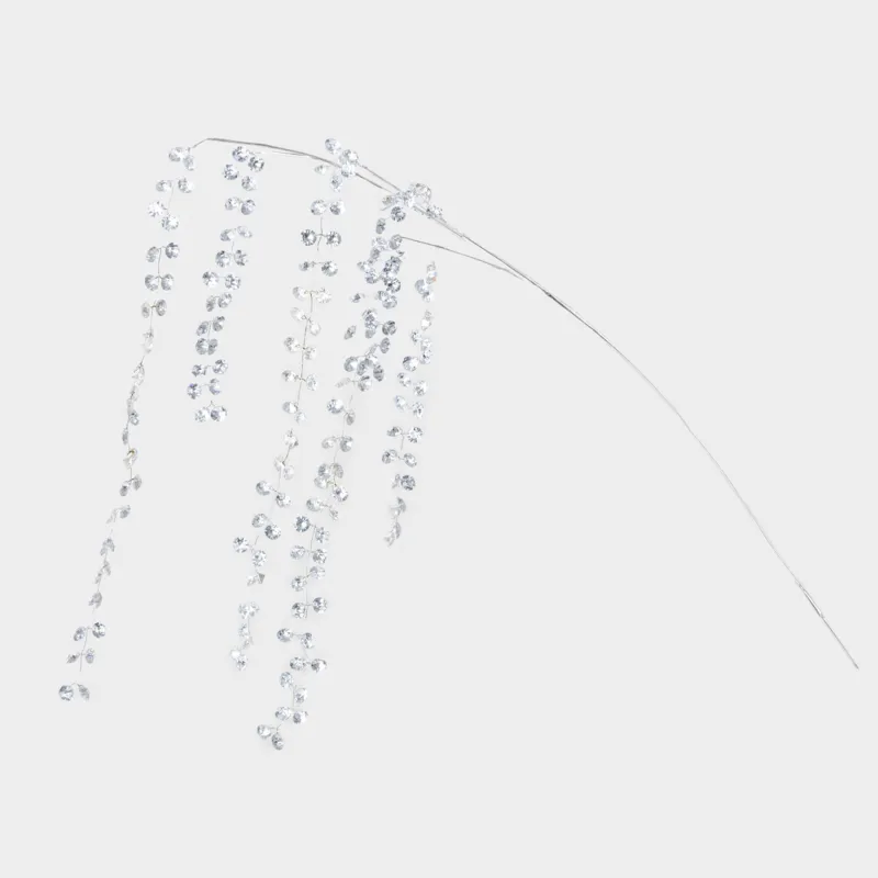 Ветка декоративная, 68 см, пластик/металл, Серебристые кристаллы, Crystal decor
