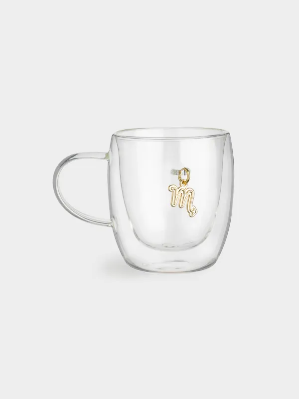 Кружка, 280 мл, стекло Б/металл, с золотистой подвеской, Скорпион, Air figure zodiac, image-0