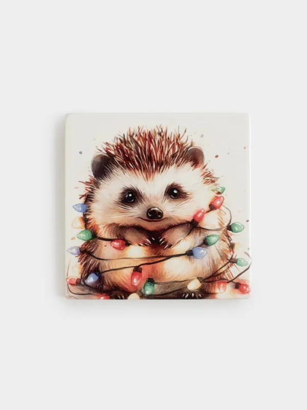 Подставка под кружку, 11х11 см, Hedgehog christmas, image-0