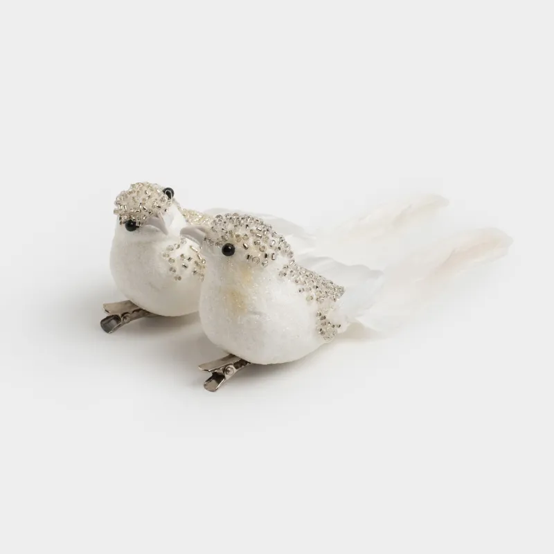 Украшение декоративное, 15 см, 2 шт, на клипсе, пенопласт/перо, молочное, Птица, Birds NY