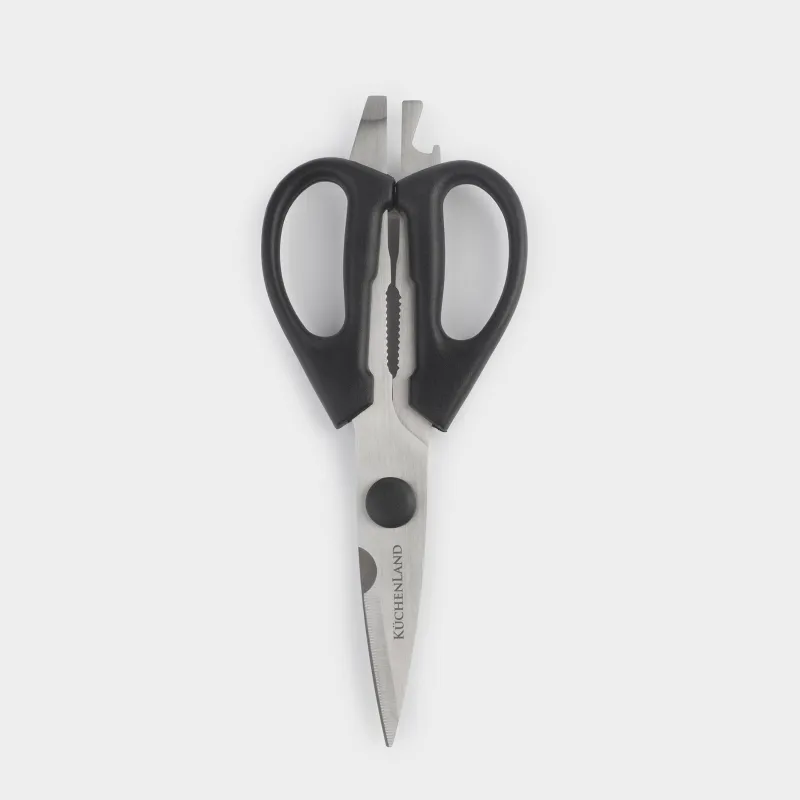Ножницы кухонные, 21 см, с открывалкой и орехоколом, сталь/пластик, черные, Black style