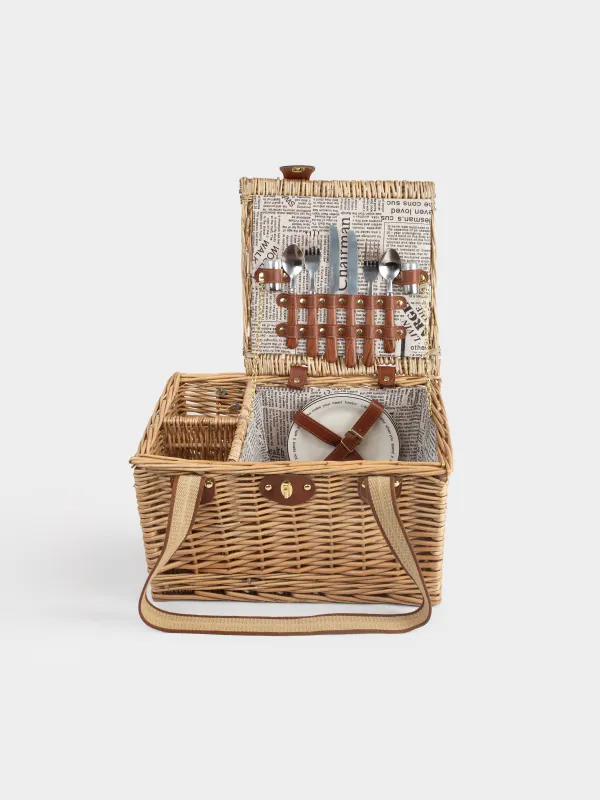 Корзина для пикника, 40х30 см, 2 перс, 12 пр, с отделением для бутылок, лоза, коричневая, Picnic, image-1