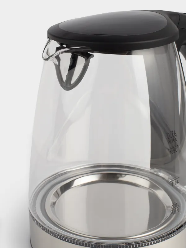 Чайник электрический, 1,7 л, 1850-2200 Вт, стекло Б/пластик, с подсветкой, черный, Progress plus, image-3