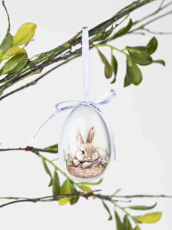 Подвеска, пасхальное яйцо, 8 см, пенопласт, Кролик в корзинке, Easter, image-2