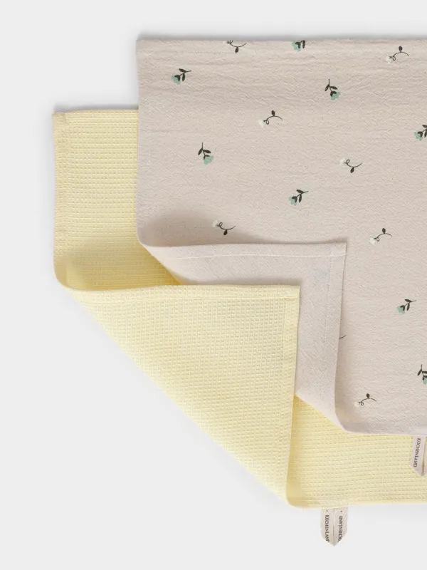 Полотенце кухонное, 40х60 см, 2 шт, хлопок, бежевое/желтое, Цветы, Meadow, image-3