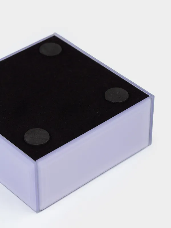 Шкатулка для украшений, 10х10 см, стекло, зеркальная, лиловая, Цветок, Glossy color, image-4