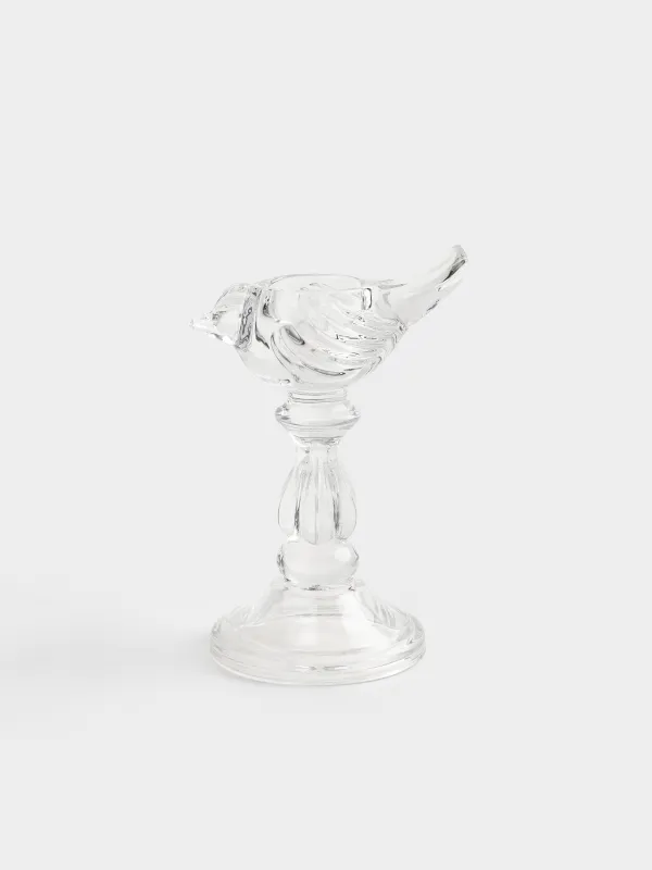 Подсвечник, 19 см, для чайной/тонкой свечи, на ножке, стекло Р, Птица, Birds, image-0