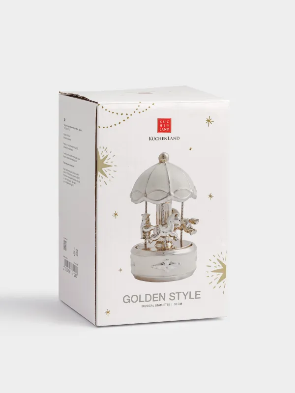 Статуэтка музыкальная, 16 см, с подсветкой, керамика, бело-золотистая, Карусель, Golden style, image-5