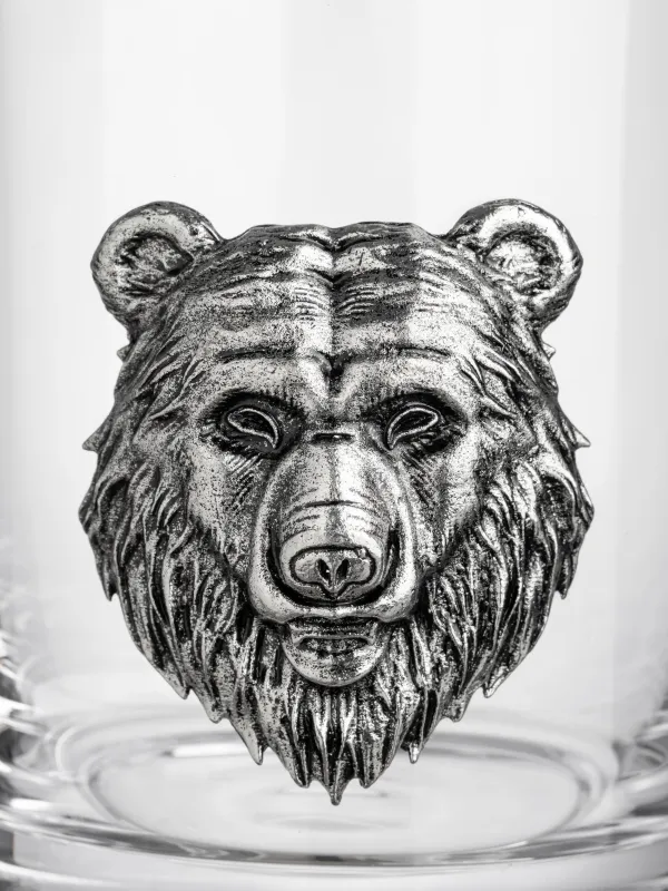 Стакан для виски, 10 см, 340 мл, стекло/металл, Серебристый медведь, Lux elements, image-4