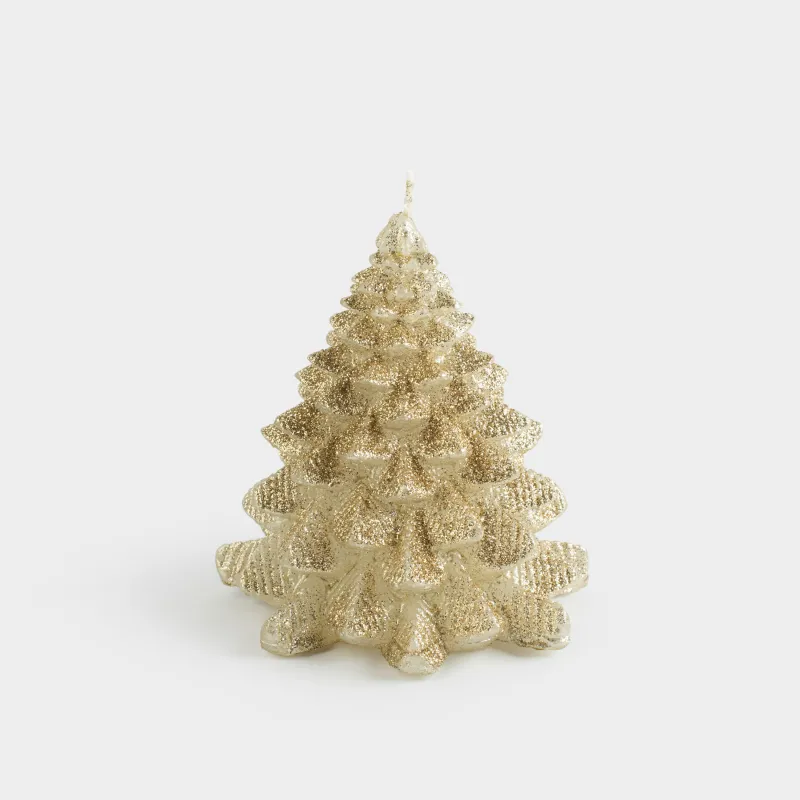 Свеча, 11x12 см, с блестками, шампань, Елка, Fir candle